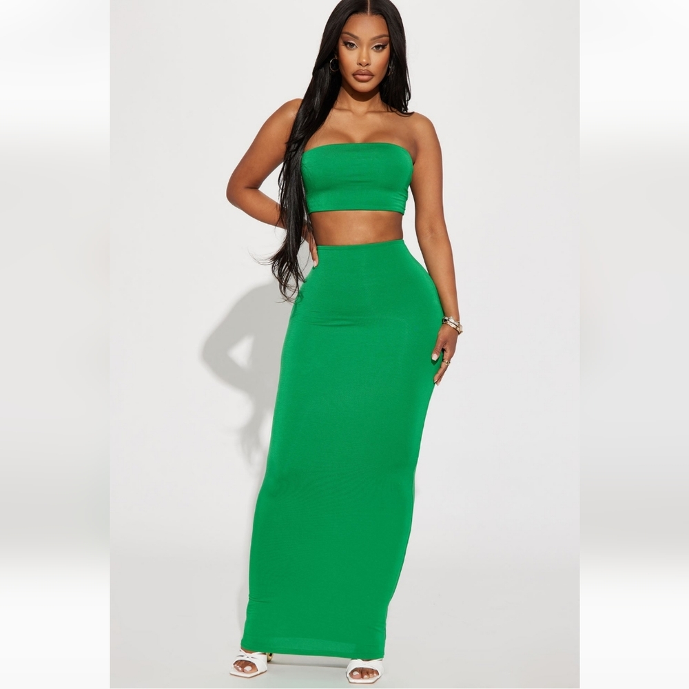 2 Piece Double Lined Skirt Set- Green
